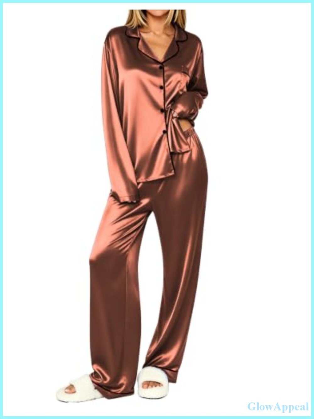 Ekouaer Silk Satin Pajama Set Long Sleeve Button Down Pjs Lounge